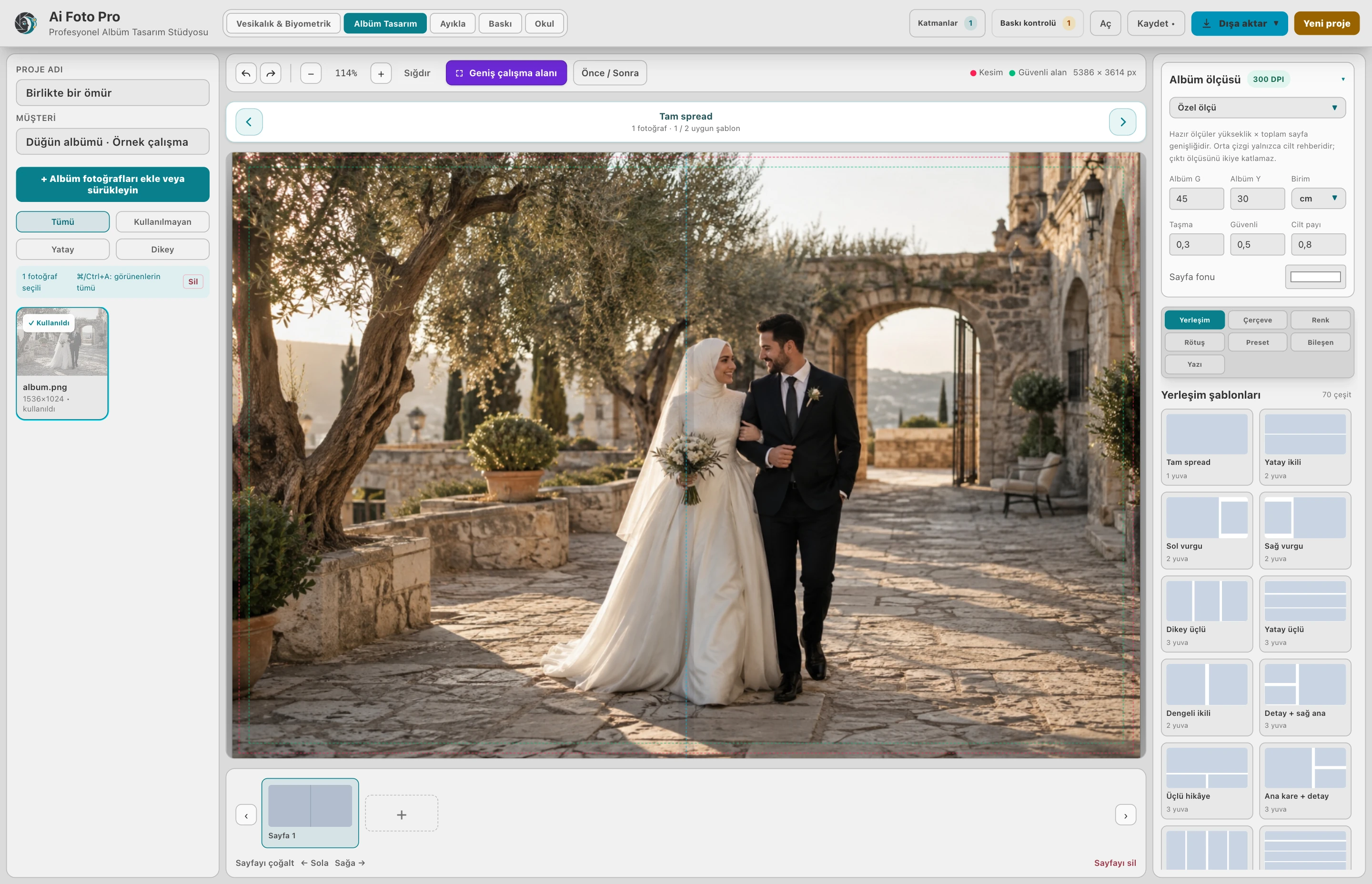Actual application screen of Ai Foto Pro professional Album Design module
