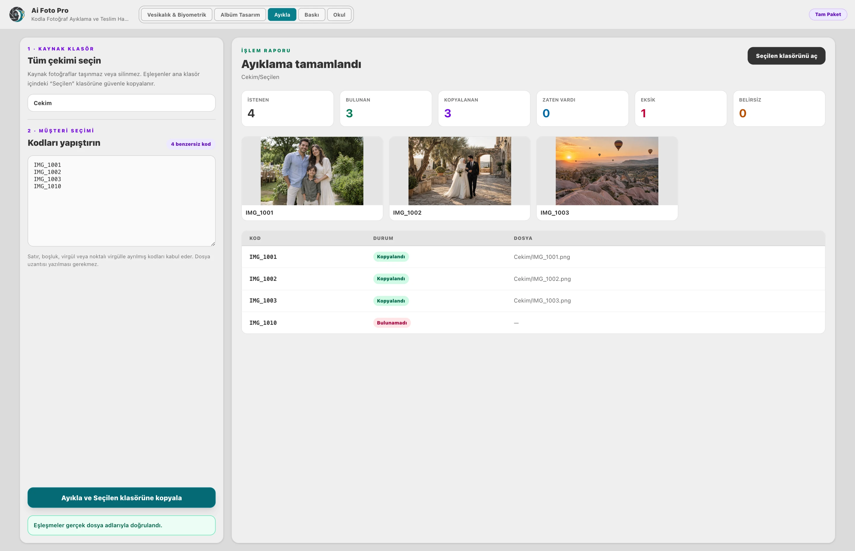 Actual application screen of Ai Foto Pro coded photo Extract module